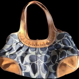COACH ERGO DENIM AND LEATHER KISSLOCK ERGO BAG